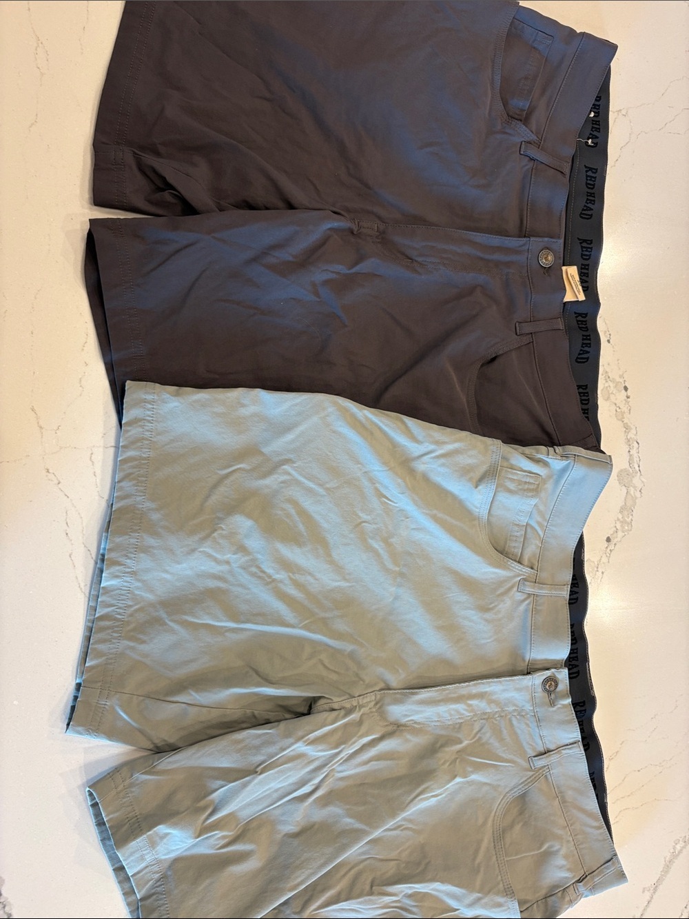 2 pair RedHead Men's Flat Front Shorts - Charcoal and Light gray/greenish